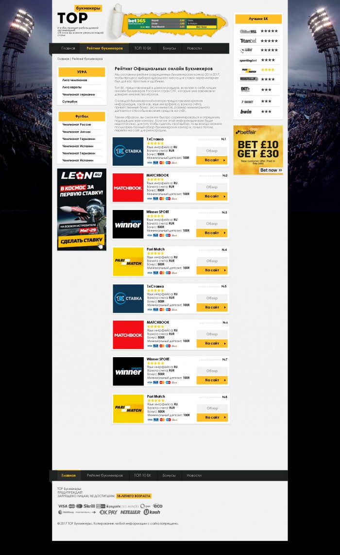 Фото Рейтинг букмекерские конторы